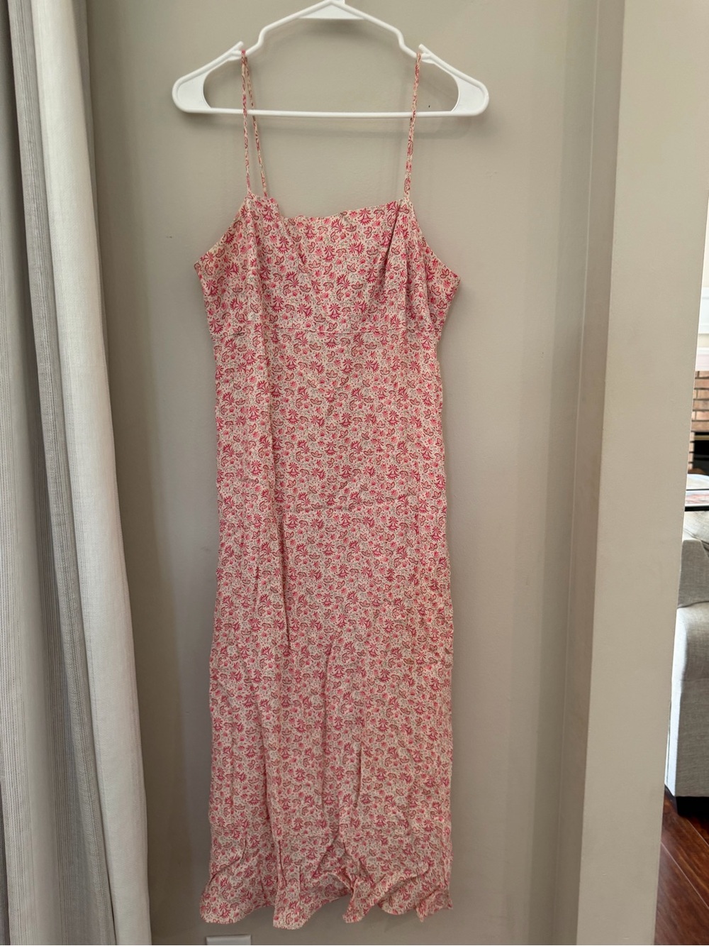 Vintage GAP Pink Floral Midi Slip Dress with Spaghetti Straps